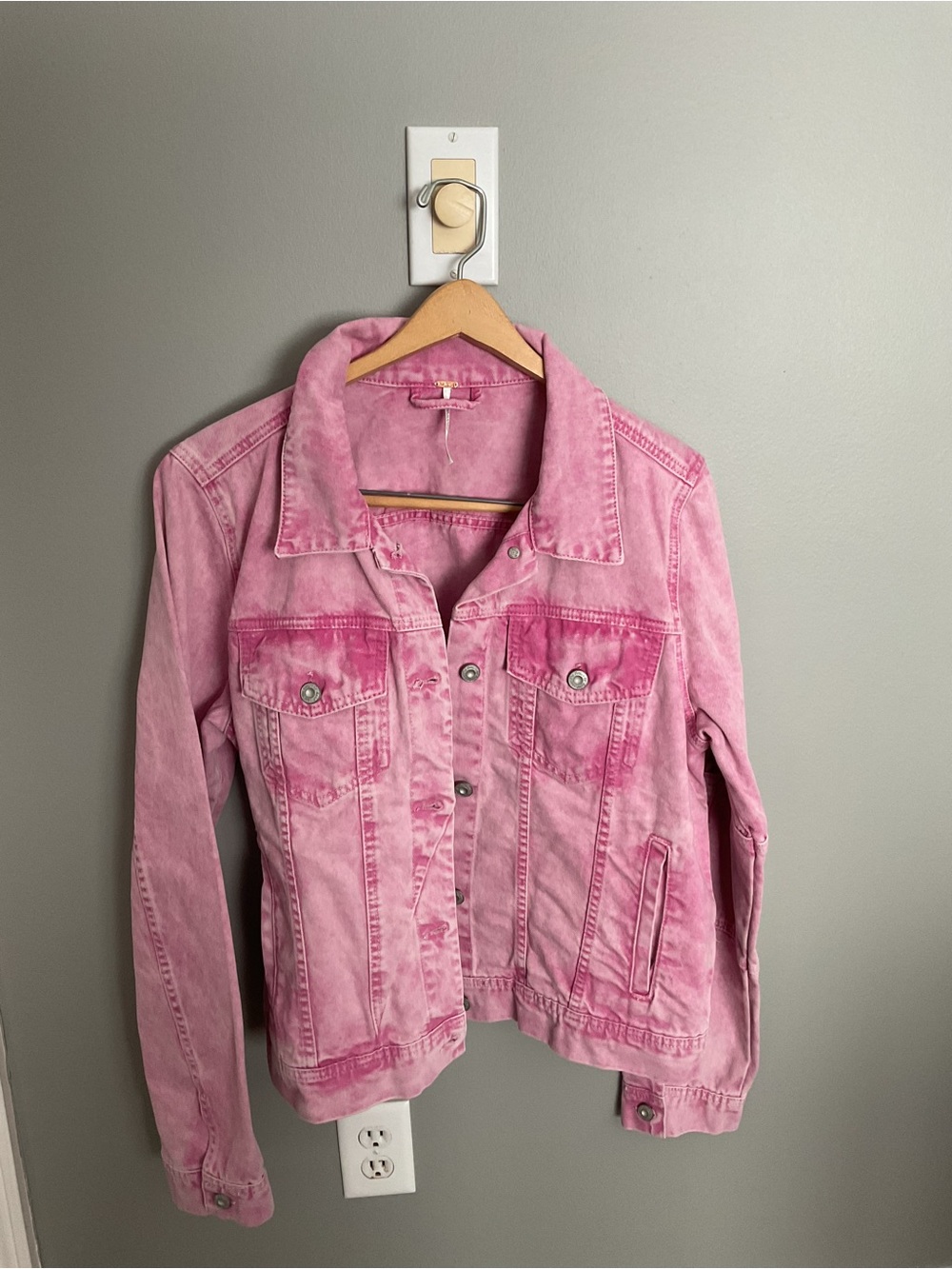 Free People Pink Washed Denim Jacket